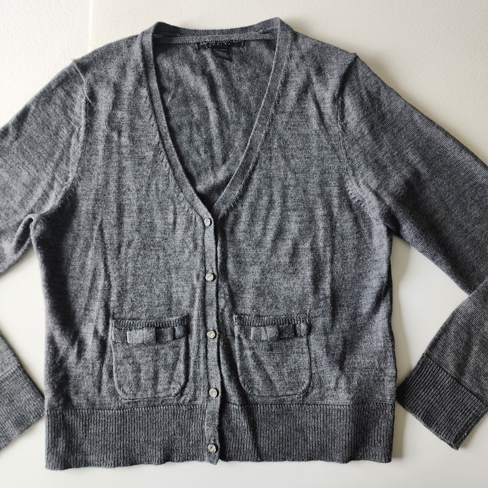 SARAH SPENCER Cardigan Womens Med Petite Wool Blend Knit‎ Pockets Classic Luxury - Picture 2 of 11